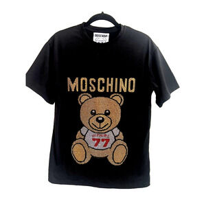 Moschino Couture Milano Teddy Bear Crystal Limited Edition Black T-Shirt sz L